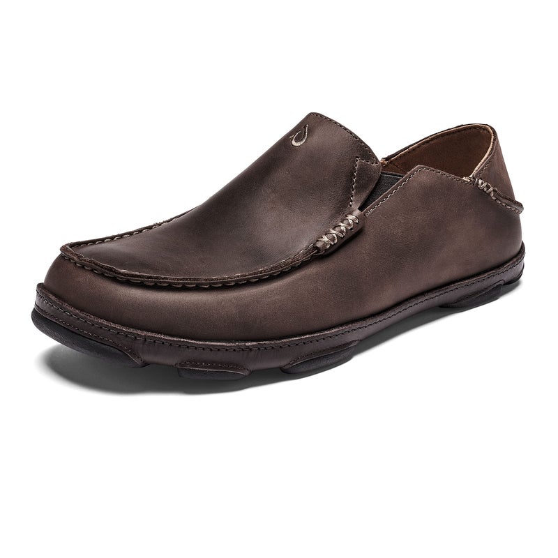 OLUKAI Moloa Men's Premium Leather Shoes, Easy Slip On & Off Design, Casual & Versatile Loafer, Drop-in Heel & Enhanced Traction, Dk Wood/Dk Java, 15 - Image 1